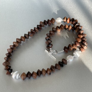 优雅清禅 天然木珠拉丝圆球珍珠项链时髦高级清冷感国风小众设计