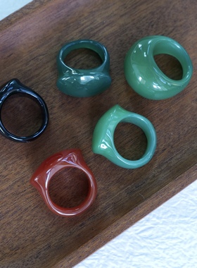 【大码清仓特价】天然红绿黑玛瑙玉髓宽戒指简约高级孤品不退换