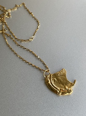 记忆碎片。复古风格人像但丁神曲金币吊坠长款金色项链savi同款