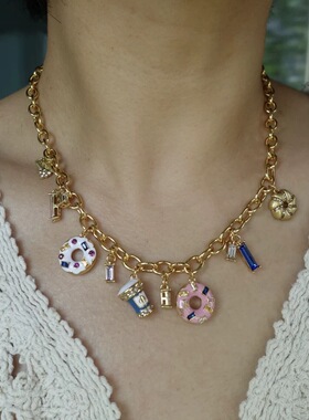 【清仓特价】甜甜圈冰淇淋可爱吊坠金色链条项链时髦清新氛围感