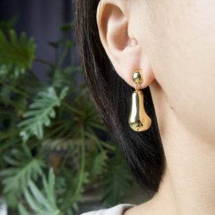 金色葫芦胖水滴形吊坠耳钉925银针 清仓特价