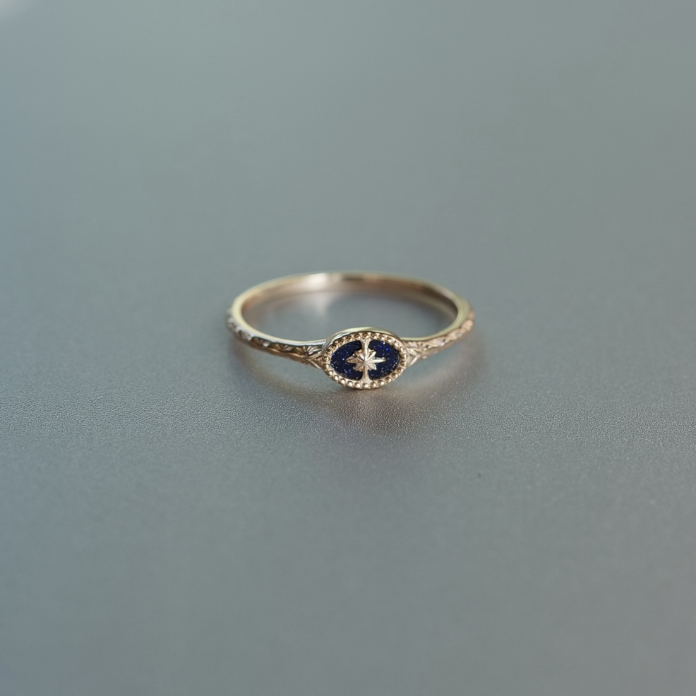 晴朗夜空。S925银镀金蓝砂石细戒指环日系简约精致清新高级叠戴