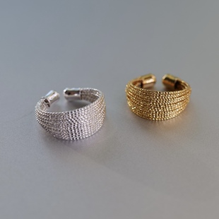 丝丝缕缕 金银色闪光线条多层设计戒指开口可调节精致丝绸感光泽