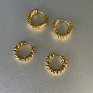 麻花扭扭 小耳扣圆环百搭简约时髦百搭日常通勤 闪亮金色基础款