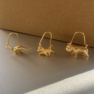 就走可爱路线吧 金色恐龙泰迪狗小动物精致耳钩饰品独特精致小众