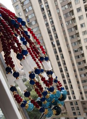 汉服配饰短璎珞天然蓝磷灰石项链百搭锁骨链高级感气质颈链毛衣链