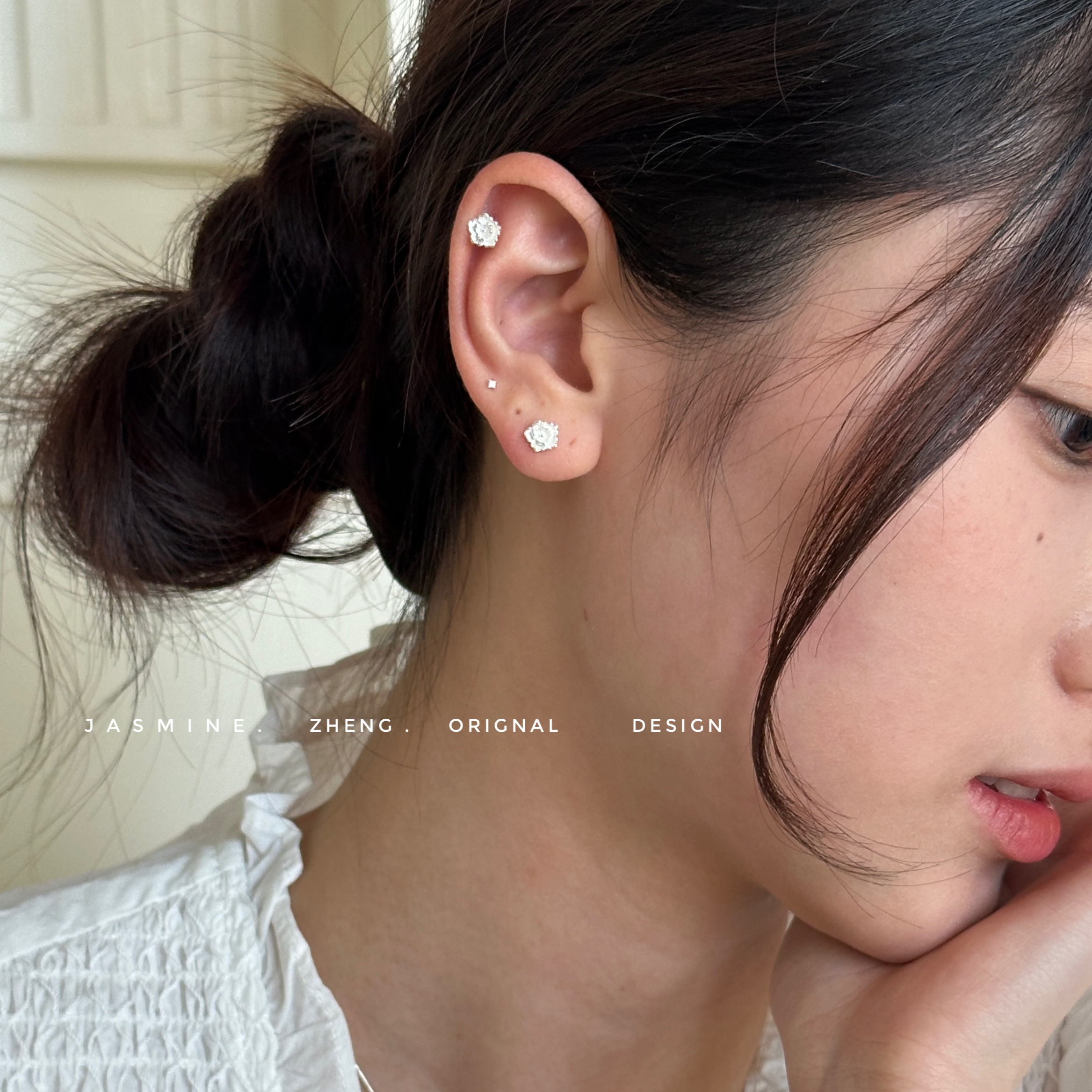 999足银小梨花养耳耳钉 睡觉不用摘耳骨钉素雅温柔迷你耳饰敲可爱