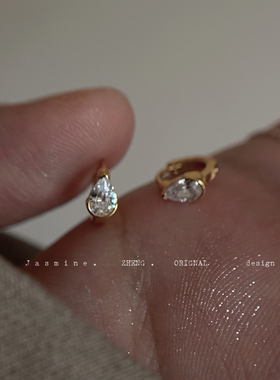 S925纯银镀18K金色 异形锆石耳扣经典小耳圈耳骨圈极简耳环男女