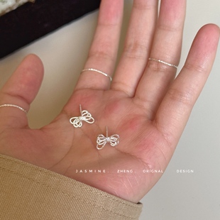 一小捆麻绳 新设计蝴蝶结小耳钉亮亮可爱ins风耳饰学生女925银针