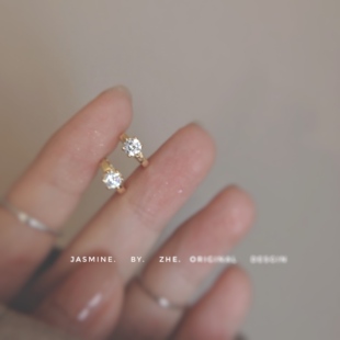 纯银敲好戴单锆石耳圈复古绿耳骨圈法式 极简百搭vintage养耳洞女