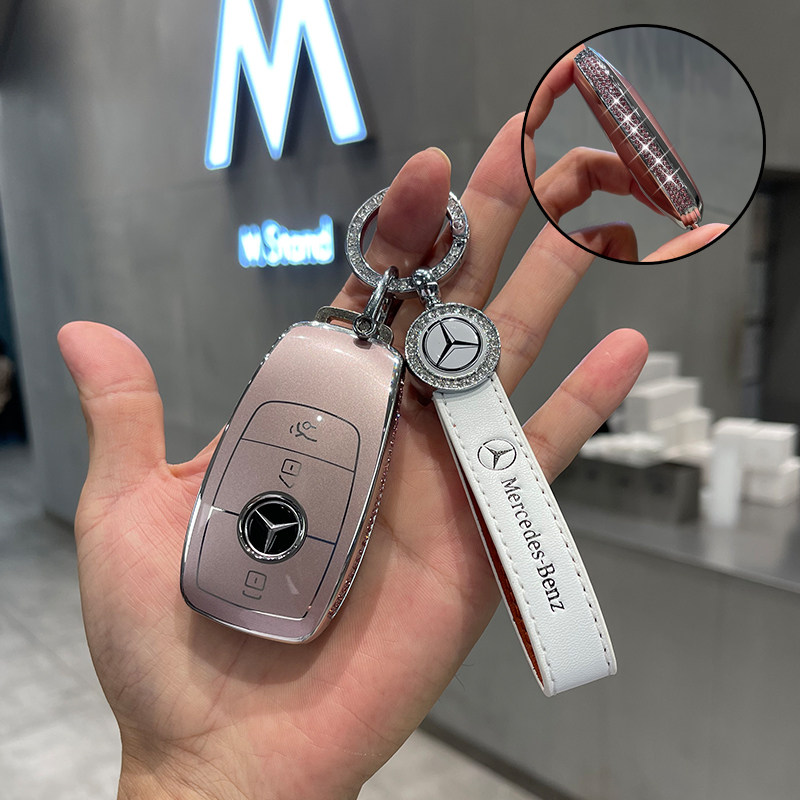 适用奔驰钥匙套E350LC260L壳E300L扣车S450LA200L LE400包女神粉
