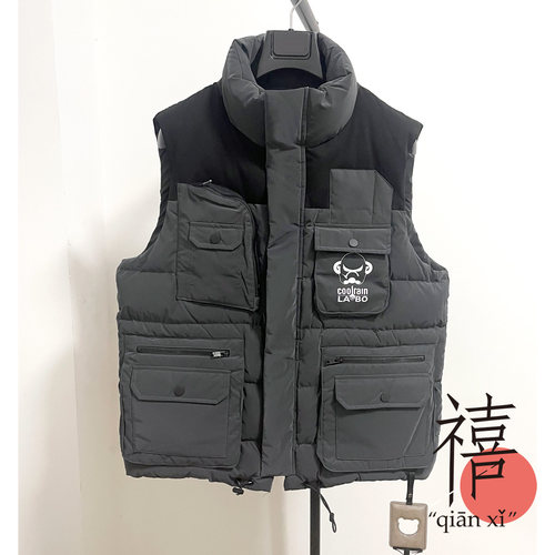 G家秋冬男士羽绒马甲短款立领工装口袋加厚反光面料潮流男女同款