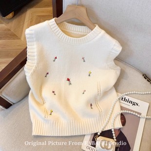 毛衣坎肩 内搭无袖 刺绣叠穿针织马甲背心女宽松外穿2025秋冬季 新款
