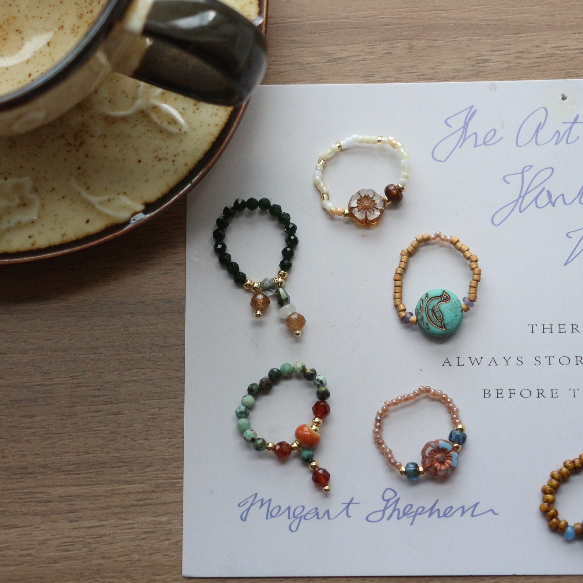 新款国潮民族风松石玛瑙戒指女小众个性轻奢百搭指环直播货源