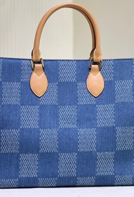 新品蓝色牛仔布格子手提包单肩购物袋帆布手袋bag handbag