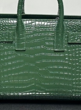 新款鳄鱼纹绿色真皮手提背包单肩斜挎包时尚手袋女bag handbag
