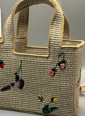 新款草编刺绣手提单肩托特女包包leather bag women handbag