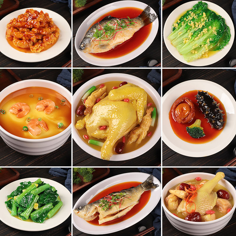 仿真中餐菜品模型拍摄道具食物模具鸡汤海鲜清蒸鱼蒸蛋集成灶套餐
