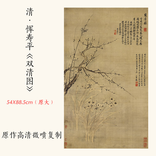 1:1清&middot;恽寿平《双清图》古代名画国画高清复制梅兰图案临