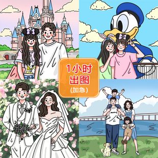 手绘头像情侣画像定制真人照片转漫画人物绘画卡通形象设计q版 ins