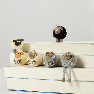 澳大利亚卡通玩偶手工毛线蓬蓬球钥匙扣手机包包挂件小羊肖恩毛绒