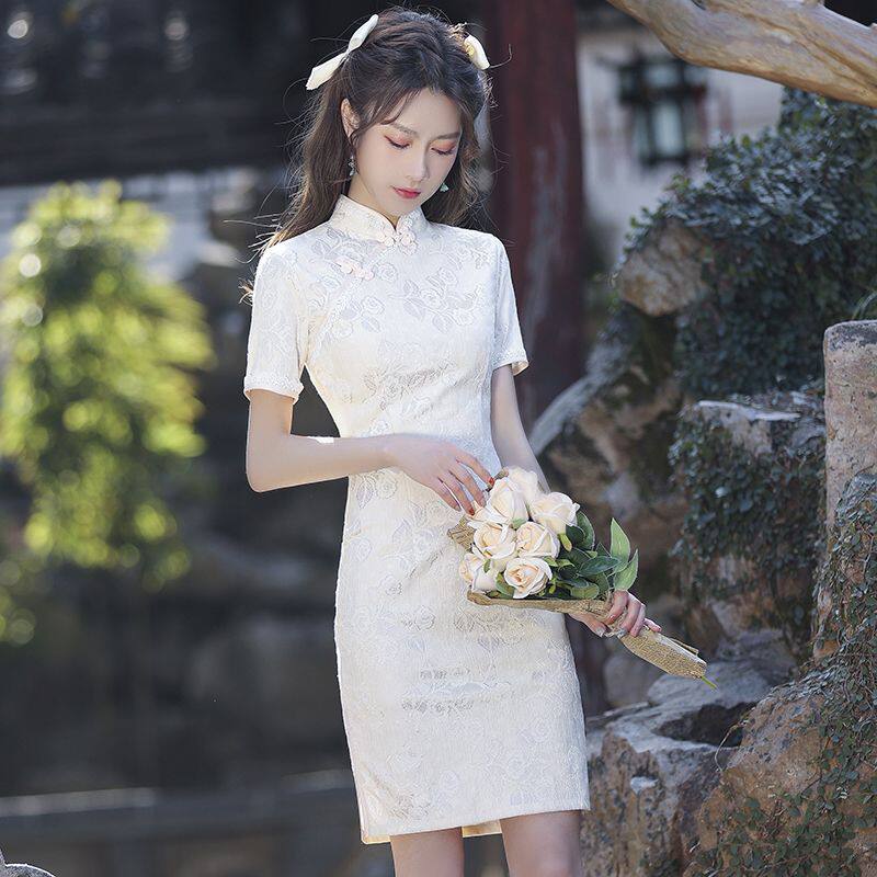 白色旗袍年轻款少女改良小个子2026年新款日常可穿女短款清新夏季