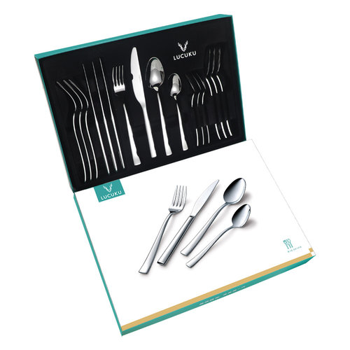 路卡酷304不锈钢牛排刀叉勺十六件套 美斯西餐餐具全套家庭礼盒装