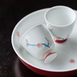 家用主人杯茶盏茶具 皓澜堆绘冰梅小高足茶杯品茗杯陶瓷茶杯中式