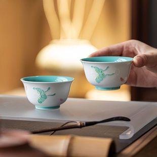 皓澜堆绘蝶恋花撇口主人杯品茗杯陶瓷家用茶杯高档单杯功夫茶具