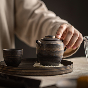 复古粗陶鎏金釉茶壶单壶过滤陶瓷功夫茶具家用铁锈釉泡茶壶大容量