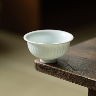 三点水影青莲瓣纹敞口杯复古主人杯功夫茶具陶瓷品茗杯家用个人杯