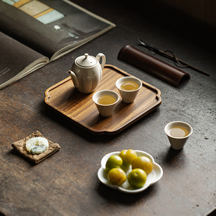 干泡茶托盘果盘点心盘 胡桃木简约干泡台家用实木茶点盘轻奢新中式