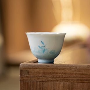皓澜白瓷花口主人杯陶瓷手绘蝴蝶兰高档品茗杯喝茶杯子功夫茶具