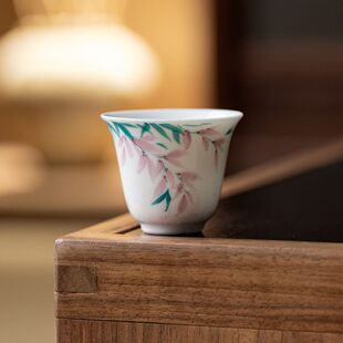 皓澜白瓷手绘紫藤花品茗杯家用陶瓷主人杯单杯简约茶具喝茶杯子