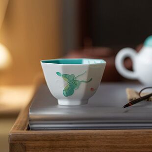 皓澜纯手绘蝶恋花八角杯主人杯陶瓷家用品茗杯单杯高档功夫茶具