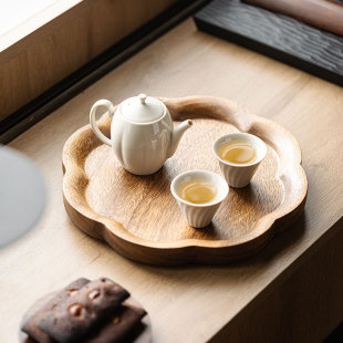 壶承花边干泡茶盘家用复古茶点盘功夫茶具茶托盘 皓澜庭胡桃木中式