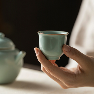 汝瓷主人杯天青汝窑小茶杯开片可养功夫茶具品茗杯个人杯陶瓷茶盏
