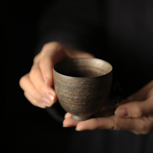 铁锈单杯小茶杯品茗杯茶盏建盏 陶瓷大口杯主人杯功夫茶具斗笠杯