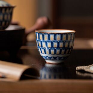 皓澜汝窑禅定杯陶瓷敦煌万佛家用主人杯功夫茶具品茗杯泡茶杯子