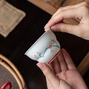 功夫茶具茶杯 皓澜堆绘冰梅葫芦杯品茗杯陶瓷高档主人杯单杯中式