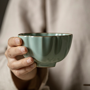 汝瓷茶具个人杯天青汝窑功夫茶杯家用大号主人杯荷花杯普洱品茗杯
