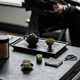 家用碳化干泡盘办公室简约功夫茶具茶托盘 皓澜庭手工实木茶盘中式