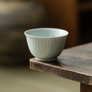 功夫茶具个人专用陶瓷主人杯单茶杯 仿古胎家用莲瓣品茗杯复古中式