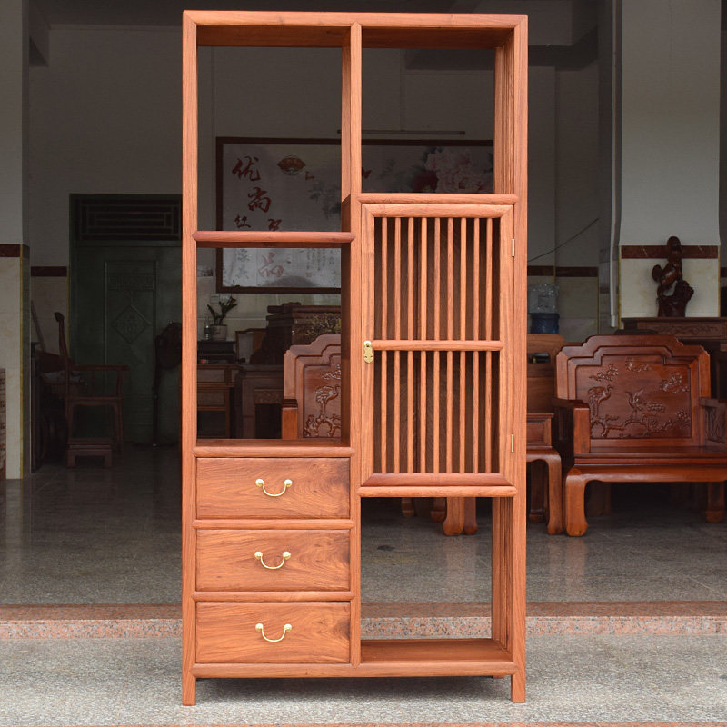 红木博古架缅甸花梨木简约新中式玄关柜书柜书架原木门厅隔厅柜子