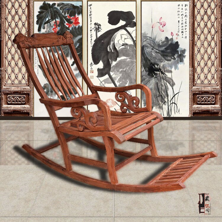 缅甸花梨木摇椅红木家具躺椅老人摇摇椅实木休闲椅午休椅子逍遥椅