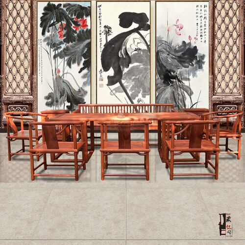 缅甸花梨木新中式沙发茶几组合红木洽谈待客桌中式仿古沙发客厅