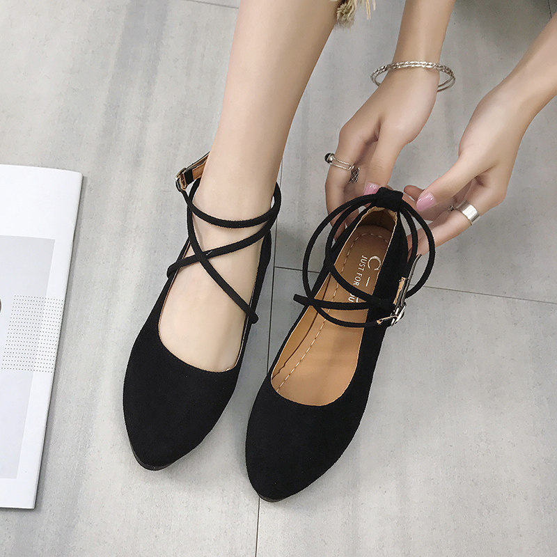 2019 new pattern summer Korean Edition chic Single shoes Shallow mouth Bandage Versatile Word buckle Middle heel Small with Tip Women's Shoesin the Women's Shoes, Low shoes  category - from Buy2taobao.com to provide professional Taobao agent buy service