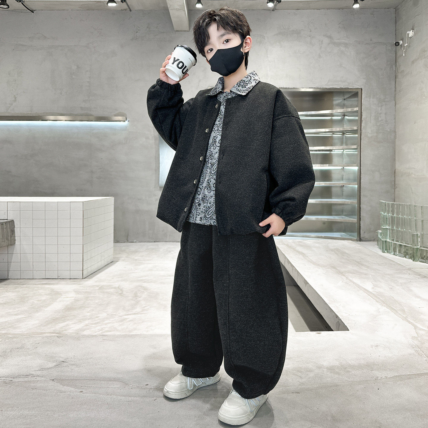儿童装男童加绒套装秋冬
