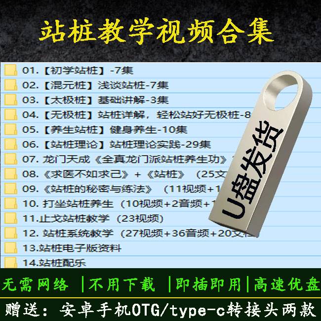 站桩视频教程混元桩太极无极桩松静桩养生桩全套站桩课程资料u盘 办公设备/耗材/相关服务 刻录盘个性化服务 原图主图