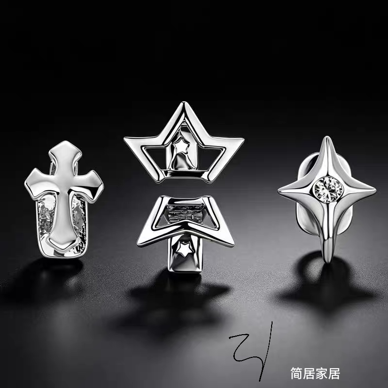画油十字架蜈蚣四芒星嘻哈牙套组合铜锆石镀金色个性牙饰